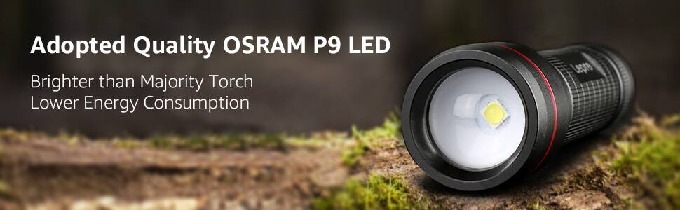 Lepro LED LE3000 Torch, 5 Lighting Modes, Water Resistant, Adopted by Osram  P9 LED, Powered by AA Battery, for Outdoor Use & Indoor Emergency Use