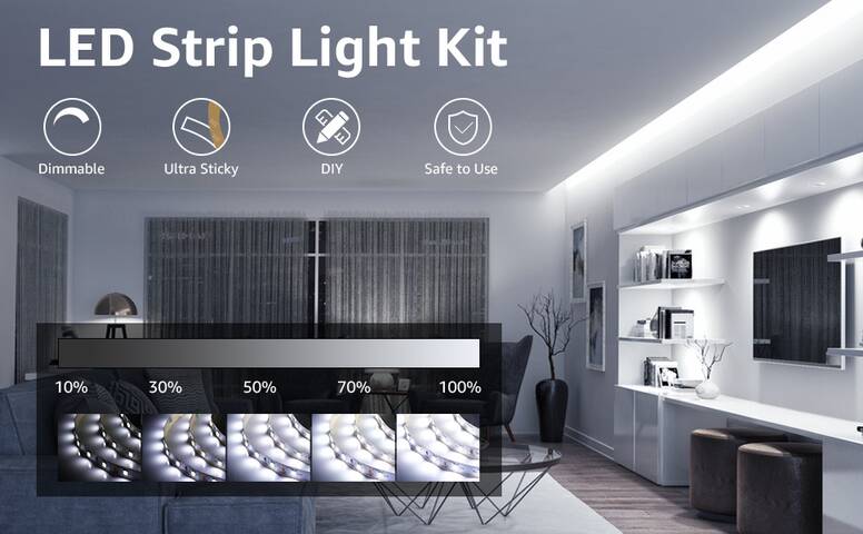 LED Strip Lights 5M, Dimmable, Daylight White 6000K, Plug and Play