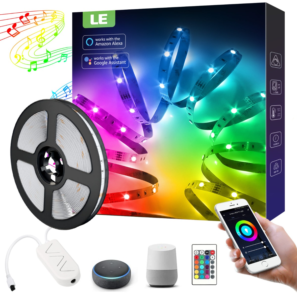 Lepro LED Strip Lights with Remote, Alexa Voice Control, Sync with Music,  App Control, Compatible with Alexa, Google Home, 5m LED Strip Light,  Decoration for House, Wedding Party and More(2.4GHz Only)
