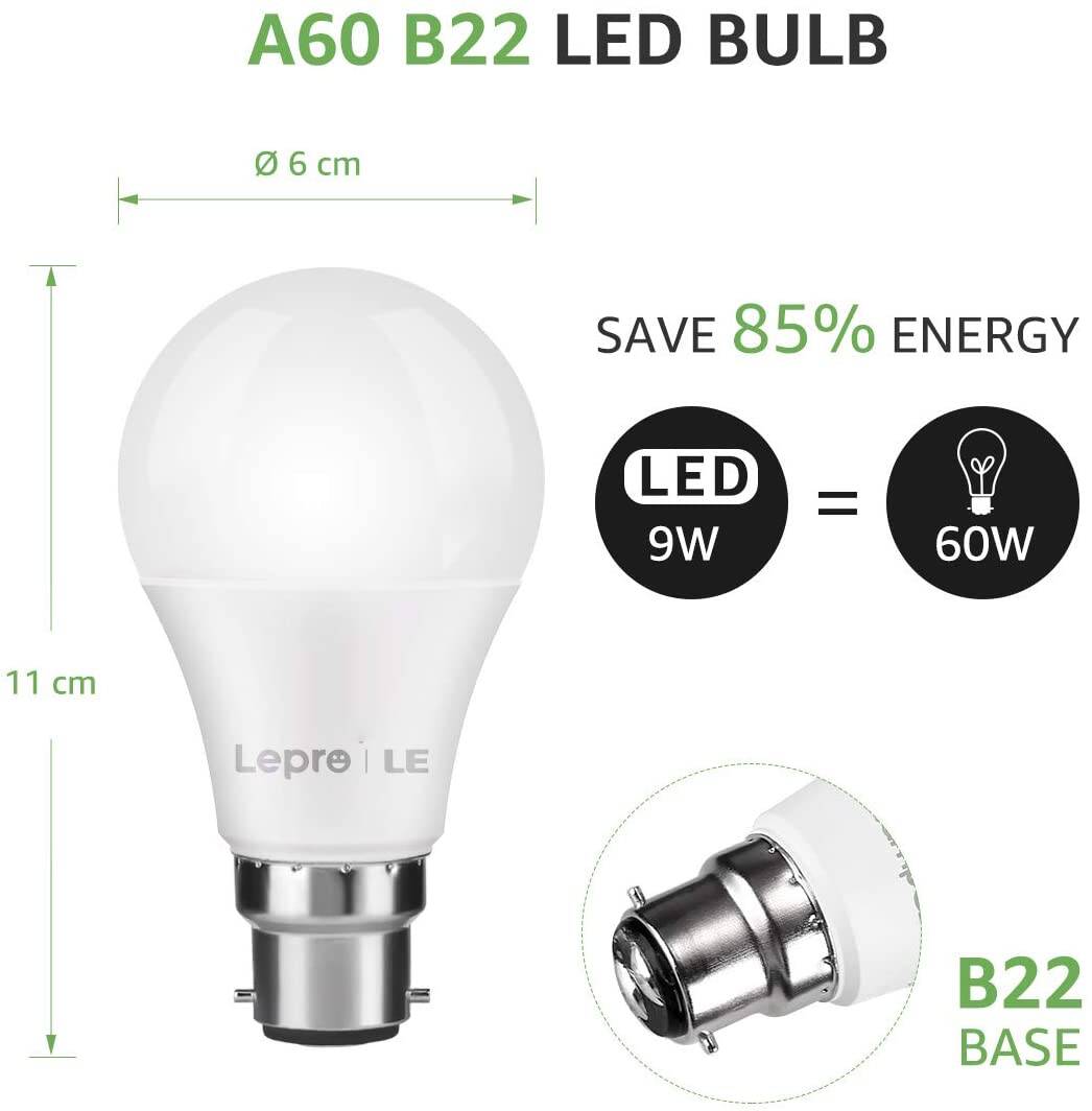 9W B22 Smart Bulb, Alexa Light Bulb, Wifi, RGB + Warm White, 60W