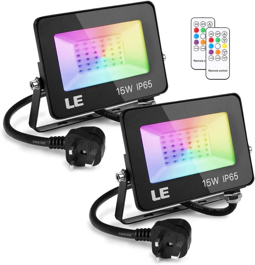 Jayool LED Floodlight Outdoor,15W Colour Changing Flood Lights with Remote RGB 