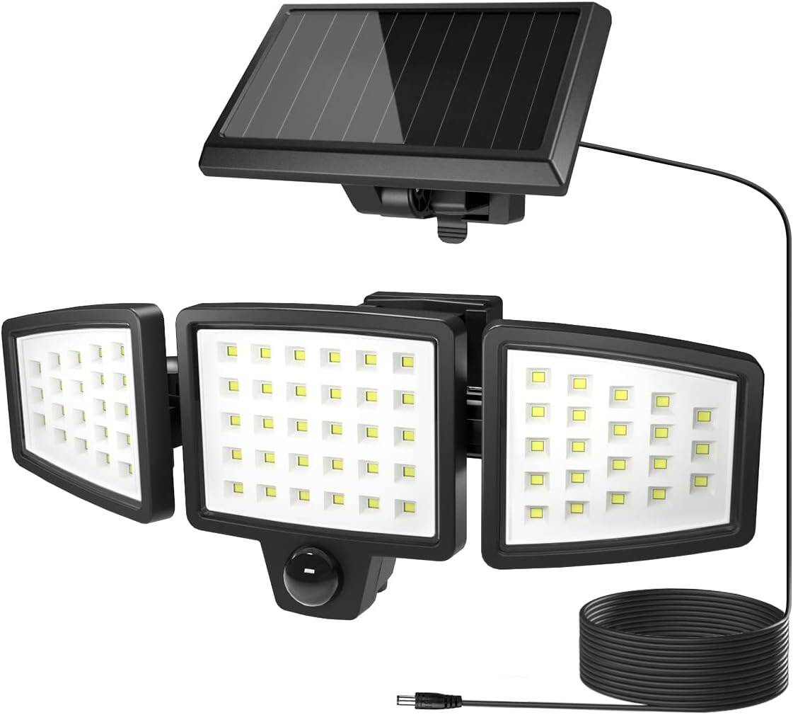 Lepro Solar Security Lights Outdoor Motion Sensor Solar Lights with Separate Solar Panel 3 Adjustable Head 72 LED 270 Wide Angle Waterproof Solar Flood Light for Yard Garage Pathway