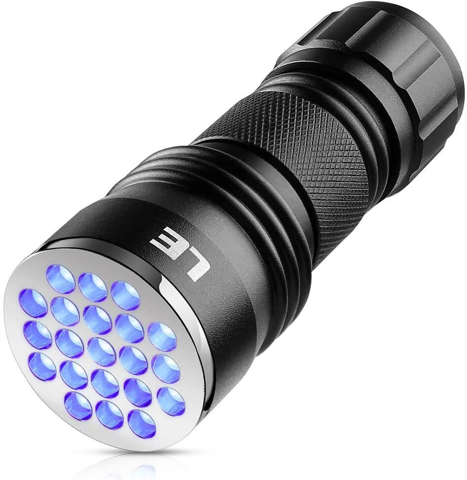 Powerful Aluminium 68 LEDs 395 nm UV Flashlight Blacklight and UV Safety Glasses 