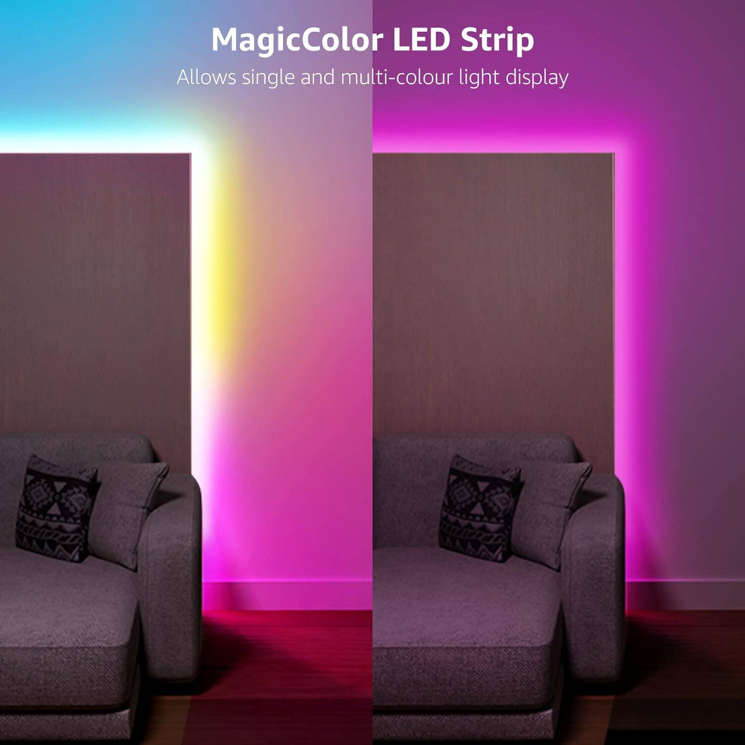 15M MagicColor LED Strip Lights, Music Sync, RGBIC Rainbow Colour
