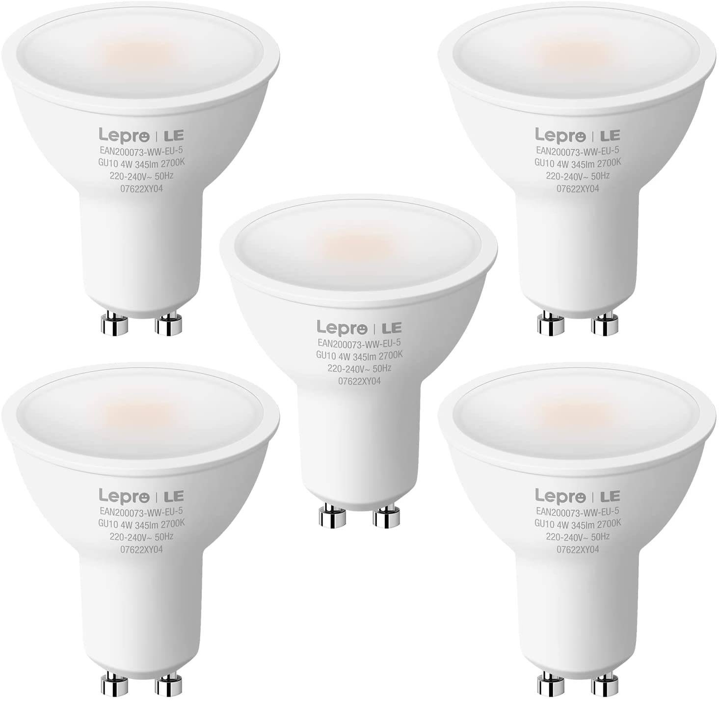 GU10 Bulbs 5W, Warm White 2700K, Halogen Spotlight 450lm, 100° Wide Beam, Non-dimmable, Pack of 5 [Energy Class A++]