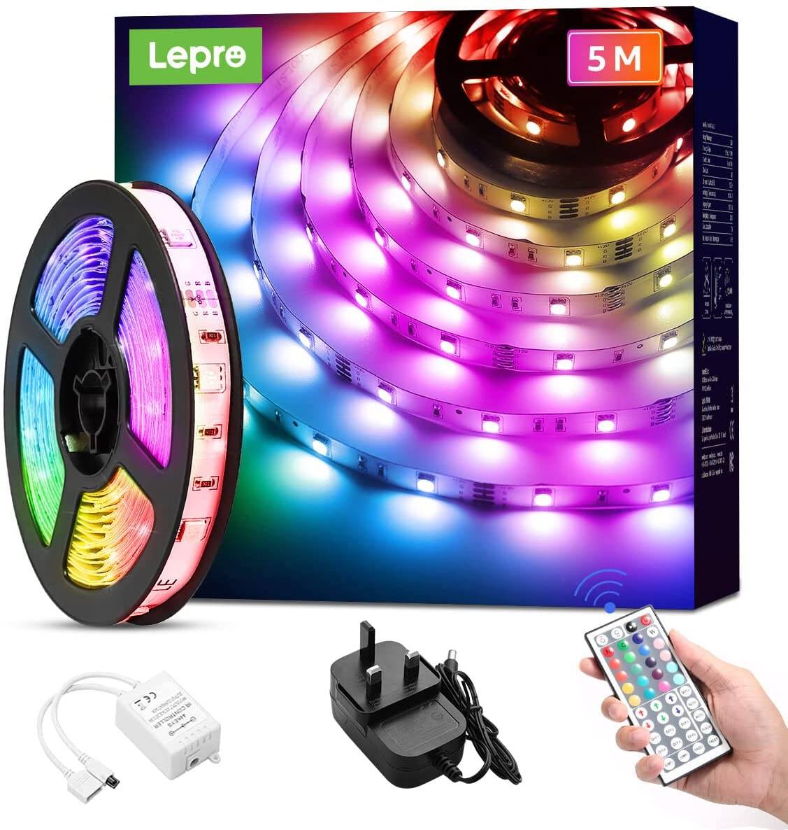 5M LED Strip Lights with Remote, Dimmable, RGB Colour Changing, Stick-on LED  Lights for Bedroom, Kitchen, Room Decoration (Plug and Play, Bright 5050  LEDs)