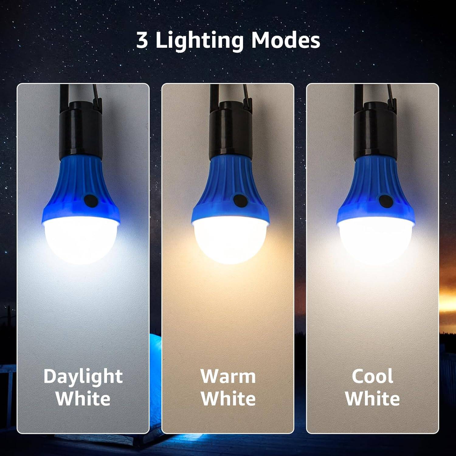 LED Camping Lantern Battery Powered Camping Light Portable LED Light Bulb for Tent Water Resistant 3 Lighting Modes Suit for Camping Hiking Fishing Power Cuts Battery Included Pack of 4