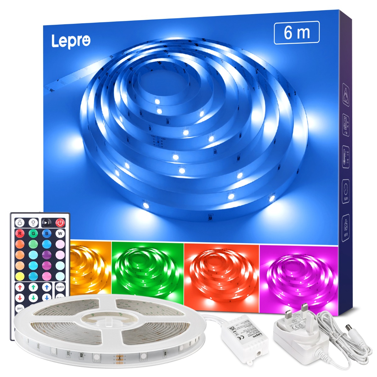 Lepro 6M LED Strip Lights, RGB Colour Changing LED Lights for