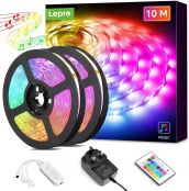Lepro LED Strip Lights 10M Music Sync, Colour Changing RGB Light Strip with Remote and Plug, Dimmable Strip Lighting, Stick-on LED Lights for Bedroom Kids Room Birthday Party Christmas (2 x 5M)