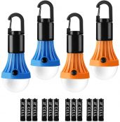 LE Camping Lantern, Battery Powered Camping Light, Portable LED Light Bulb for Tent, 3 Lighting Modes, Suit for Camping, Hiking, Fishing, Power Cuts, Battery Included, Pack of 4