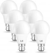 LE Bayonet Light Bulbs B22, 60W Equivalent, Warm White 2700K, 8.5W 806lm LED Lightbulb, Pack of 6 [Energy Class A+]
