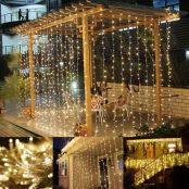 Lepro 306 LED Curtain Fairy Lights Plug in, 3m x 3m Warm White Gazebo Lights, 8 Modes Outdoor String Lights Mains Powered for Outside, Garden, Pergola, Party, Summer House, Christmas and More