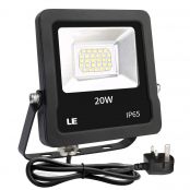 LE 20W Plug in LED Floodlight, Daylight White 5000K, 1600 Lumen Outdoor Security Light, Replace 200W Halogen Light, IP65 Waterproof Garden Light for Garage, Hotel, Yard and More 