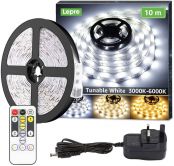 Lepro 10M LED Strip Lights with Remote and Plug, Warm White to Cool Daylight, Whiteness and Brightness Adjustable, Stick-on LED Tape for Mirror, Bed, Stair, Cabinet and More