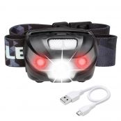 3W LED Headlamp, Rechargeable & Dimmable, White + Red Light, 1200mAh Battery Included 