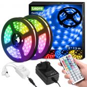 15M LED Strip Lights with Remote, Dimmable, RGB Colour Changing LED Lights for Bedroom, Kitchen, Room Decoration (2 x 7.5 Metres, Plug and Play, Bright 5050 LEDs)