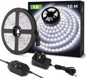 LE 10M LED Strip Lights, Daylight White 6000K, Dimmable & Flexible, Plug and Play LED Tape Light for Kitchen, Cabinet, Christmas and More, 24V Power Supply and Dimmer Switch Included