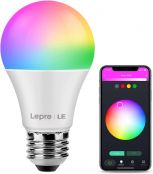 LE WiFi Smart Bulb E27, RGB Colour Changing, Warm to Cool White LED Screw Bulb, 9W, Dimmable, 806LM, APP and Voice Control, Works with Alexa and Google Home, No Hub Required (2.4GHz Only)