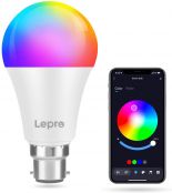 Lepro Colour Changing Light Bulb B22, Bluetooth APP Control LED Bulbs Bayonet, Dimmable RGB and White Light, Mood Light for Room Decor, Party and More (9W=60W, 806lm, 2700K-6500K, 16 Million Colours)