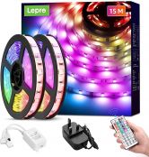 Lepro LED Strip Lights 15M with Remote and Plug, RGB Colour Changing LED Strips, Dimmable Strip Lighting, Stick on LED Lights for Bedroom Ceiling Party Decoration (2 x 7.5M Kit, 450 Bright 5050 LEDs)