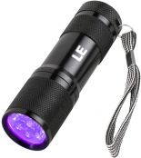 LE UV Torch, 9 LED 395nm Ultraviolet Flashlight, Blacklight Detector for Pet Urine, Stain, Bed Bugs and More, 3 AAA Batteries Included
