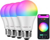 LE WiFi Smart Bulb E27, RGB Colour Changing, Warm to Cool White LED Screw Bulb, 9W, Dimmable, 806LM, RGBCW, APP and Voice Control, Works with Alexa and Google Home, Pack of 4 (2.4GHz Only)