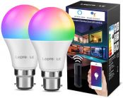 LE WiFi Smart Bulb B22, RGB Warm White LED Bayonet Bulbs, Works with Alexa and Google Home, APP or Voice Control, Dimmable Colour Changing, 9W = 60W, No Hub Required, Pack of 2 (2.4GHz Only)