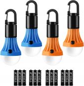 Lepro Camping Lantern, Battery Powered Camping Light, Portable LED Light Bulb for Tent, 3 Lighting Modes, Suit for Camping, Hiking, Fishing, Power Cuts, Battery Included, Pack of 4