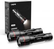 Lepro LED Torch with Clip, 2 Pack LE2050 Torch, Super Bright, 5 Lighting Modes, Zoomable, Water Resistant, Packet Size Lightweight, Powered by 18650 & AAA Battery, for Outdoor & Indoor Emergency Use