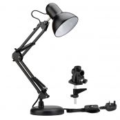 Swing Arm LED Desk Lamp, C-Clamp Table Light, Flexible Classic Architect Clamp-on, Black Painted