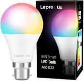 Lepro Smart Bulb, B22 Bayonet Smart Light Bulb, Colour Changing Smart LED Bulb, Dimmable Warm White to Cool Daylight WiFi Bulb, Works with Alexa and Google Home, 9W, 806lm, 2700K-6500K, 2.4GHz Only
