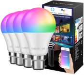 LE WiFi Smart Bulb B22, RGB Warm White LED Bayonet Bulbs, Works with Alexa and Google Home, APP or Voice Control, Dimmable Colour Changing, 9W = 60W, No Hub Required, Pack of 4 (2.4GHz Only)