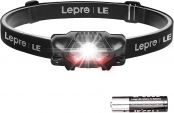 Lepro Lightweight LED Head Torch, Water Resistant Headlamp, 4 Lighting Modes, Battery Powered and Included, Helmet Lights for Sports Cycling Running Camping Reading