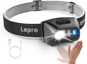 Lepro Head Torch Rechargeable, 800L LED Motion Sensor Headlamp with Red Warning Lights, 5 Lighting Modes, Long Battery Life, Waterproof Lightweight Headlight for Cycling Running Camping