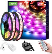 Lepro 20M LED Strip Lights with Remote, RGB Colour Changing, Dimmable Strip Lighting, Long Plug in LED Lights for Bedroom, Kitchen, Daughters Room (2 x 10M, Stick on, 600 Bright 5050 LEDs)