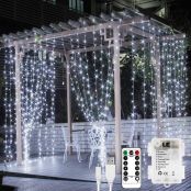 LE Curtain Lights USB or Battery Powered, Cool White Christmas Lights with Remote and Timer, 8 Modes 3m x 3m Window Fairy Lights for Indoor Outdoor Christmas Decorations, Garden and More