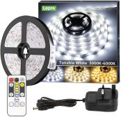Lepro 5M LED Strip Lights, Warm White to Cool Daylight, Dimmable and Tunable with Remote, Stick-on LED Light for Desk, Mirror, Wall, Ceiling and More (3000K to 6000K Adjustable)