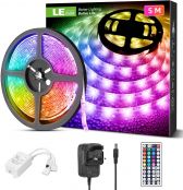 LE Waterproof LED Strips Lights, 5M RGB Colour Changing Light Strip with Remote and Power Plug, SMD 5050 LED Rope Lighting for Home Garden Party Decoration