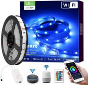 LE Alexa LED Strips Lights 5m, Alexa Voice Control, Lampux Smart WiFi Wireless APP Control, Work with Alexa & Google Home, Decoration for House, Wedding Party and More(2.4GHz Only)