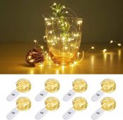 LE Battery Fairy Lights, 1M 20 LED Small Fairy Lights Battery Operated, Warm White Waterproof Mini Copper Wire Fairy Lights for Bedroom, Wedding, Party, Birthday Decorations and More, Pack of 8
