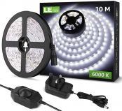 Lighting EVER LED Strip Lights 10M, Dimmable, Daylight White 6000K, Plug and Play, Bright 1800lm LED Tape Light for Kitchen, Living Room, Stairs and More, 24V Power Supply and Dimmer Switch Included