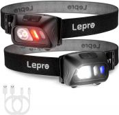 Lepro Head Torch Rechargeable, [2 Pack] 800L LED Motion Sensor Headlamp with Red Warning Lights, 5 Lighting Modes, Long Battery Life, Waterproof Lightweight Headlight for Cycling Running Camping
