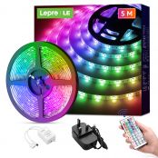 Lepro 5M Outdoor LED Strip Lights, IP65 Waterproof, Colour Changing and Dimmable with Remote, Bright 5050 LEDs, Plug and Play LED Rope Lights for Garden and Home Decoration