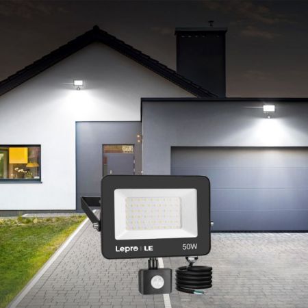 Forløber I Fiasko 50W LED Security Light with Motion Sensor, Outdoor Flood Lights, Daylight  White - Lepro