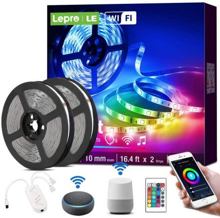 Lepro Led Strip Lights With Remote Voice Control Sync With Music App Control Patible With Alexa