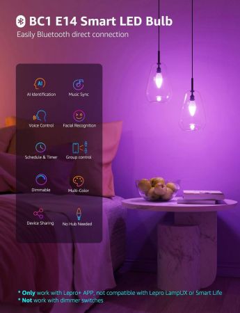Lepro BC1 AI Smart Light Bulb E14 Music Sync Bluetooth Bulbs AI Generated Lighting LLM Voice