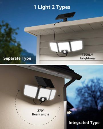 Lepro Solar Security Lights Outdoor Motion Sensor Solar Lights with Separate Solar Panel 3 Adjustable Head 72 LED 270 Wide Angle Waterproof Solar Flood Light for Yard Garage Pathway