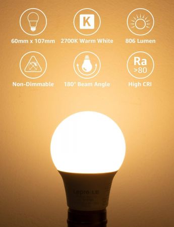 E27 LED Bulbs 8W 60W Incandescent Bulb Equivalent Warm White 2700K 806lm Edison Screw ES Lightbulb Non dimmable Pack of 6 Energy Class A