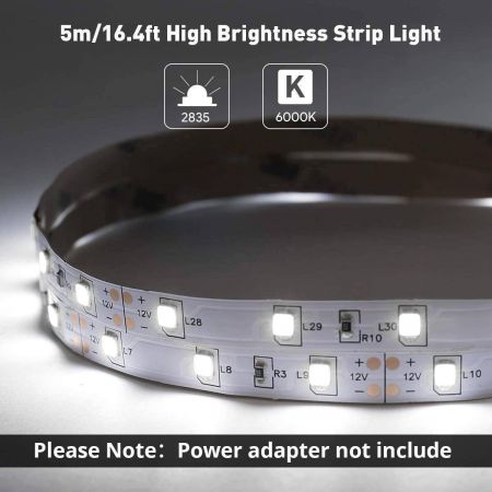 LE 5M LED Strip Lights 300 Units SMD 2835 12V Low-voltage Striplight Non-waterproof LED Tape Daylight White Ribbon Lighting for Home Kitchen Cabinet TV Backlight and More 