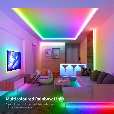 MagicColor LED Strip Lights, Music Sync, RGBIC Rainbow Colour Changing, IP65 Waterproof Light Bedroom, Home Party, Gaming Room Decoration (2x7.5M, Stick-on, Plug-n-Play) [Energy Class